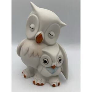 Vintage White Owl & Baby Owl Figurine Ceramic Bisque Shelf Decor